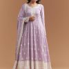 Lilac Cotton Anarkali Suit With Delicate Thread Work