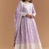 Lilac Cotton Anarkali Suit With Delicate Thread Work