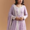 Lilac Cotton Anarkali Suit With Delicate Thread Work