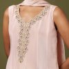 Pink Moti Zardozi Tissue Anarkali Pant Set With Dupatta