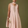 Pink Moti Zardozi Tissue Anarkali Pant Set With Dupatta
