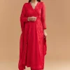 Red Organza Anarkali Suit With Intricate Resham Work