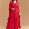 Red Organza Anarkali Suit With Intricate Resham Work