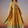 Yellow Zardosi Chanderi Anarkali Set With Dupatta
