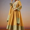 Yellow Zardosi Chanderi Anarkali Set With Dupatta