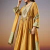 Yellow Zardosi Chanderi Anarkali Set With Dupatta
