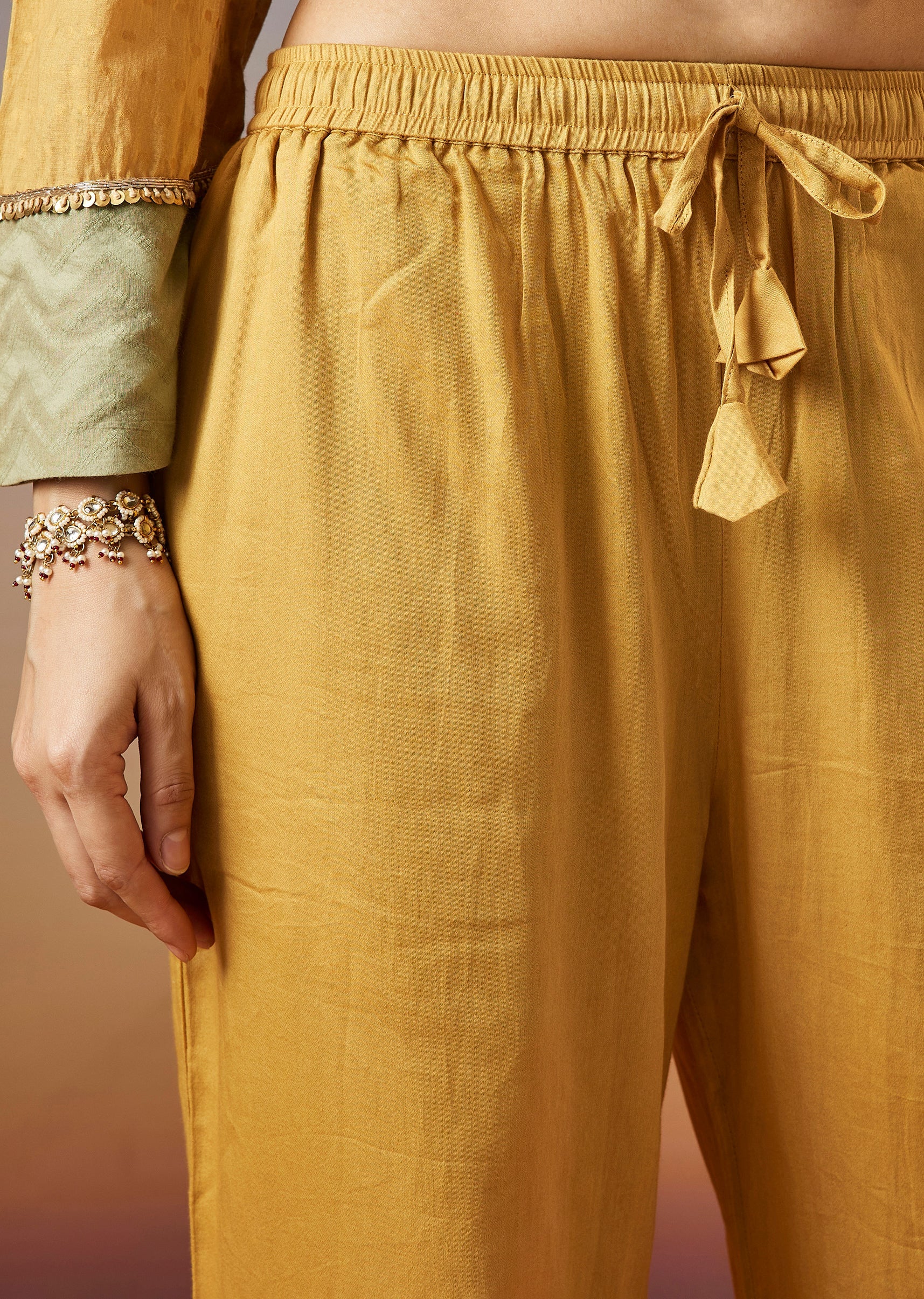 Yellow Zardosi Chanderi Anarkali Set With Dupatta
