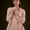 Baby Pink V Neck Anarkali With Printed Dupatta