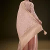 Baby Pink V Neck Anarkali With Printed Dupatta