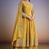 Yellow Tissue Anarkali Set With Resham And Moti Work