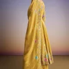 Yellow Tissue Anarkali Set With Resham And Moti Work