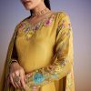 Yellow Tissue Anarkali Set With Resham And Moti Work