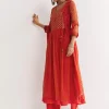 Orange Floral Chiffon Anarkali Kurta Set With Dupatta