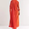Orange Floral Chiffon Anarkali Kurta Set With Dupatta