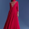 Red Chinon Anarkali With Moti And Gotta Lace Dupatta