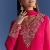 Red Chinon Anarkali With Moti And Gotta Lace Dupatta