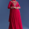 Red Chinon Anarkali With Moti And Gotta Lace Dupatta