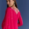 Red Chinon Anarkali With Moti And Gotta Lace Dupatta