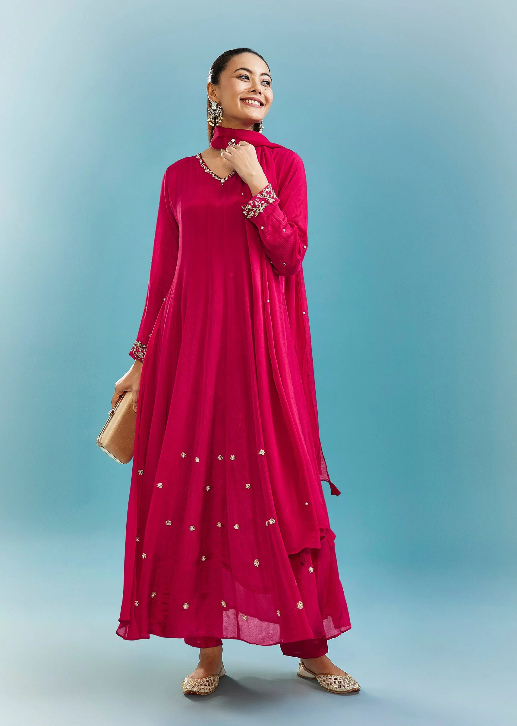 Pink Anarkali Set With Zardosi Work