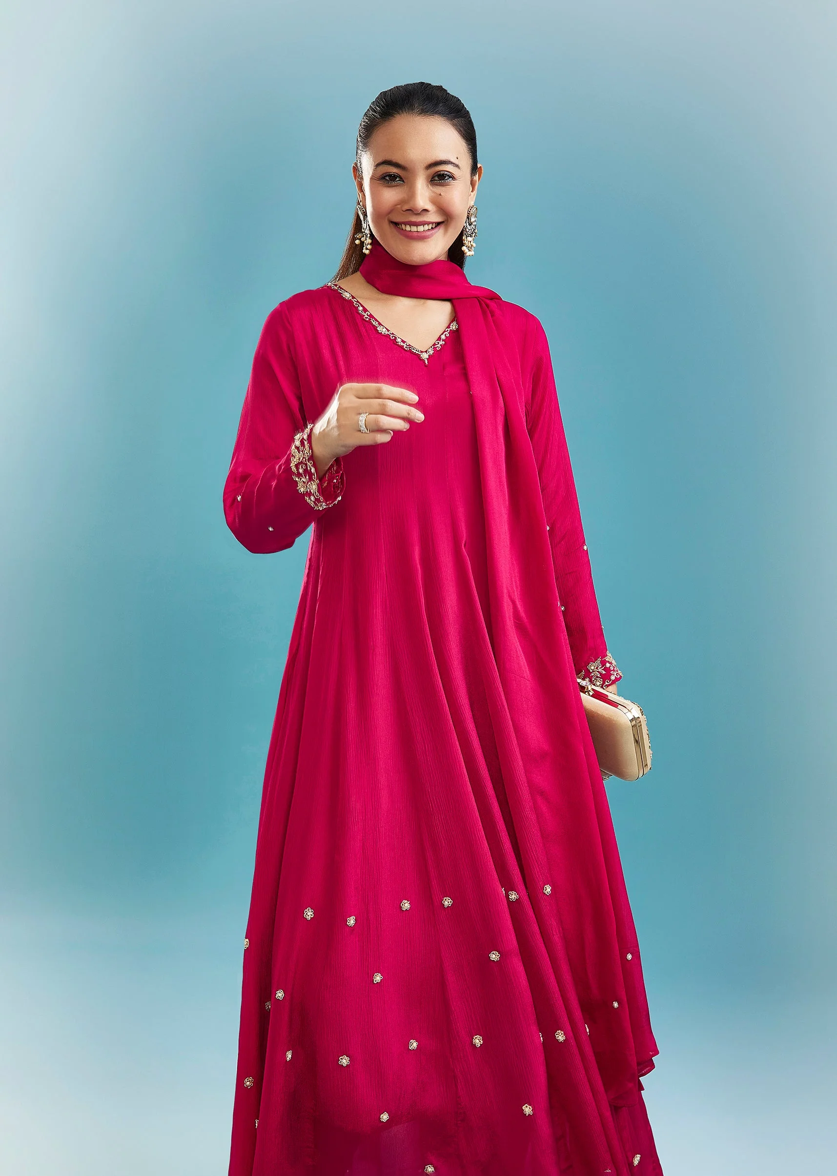 Pink Anarkali Set With Zardosi Work