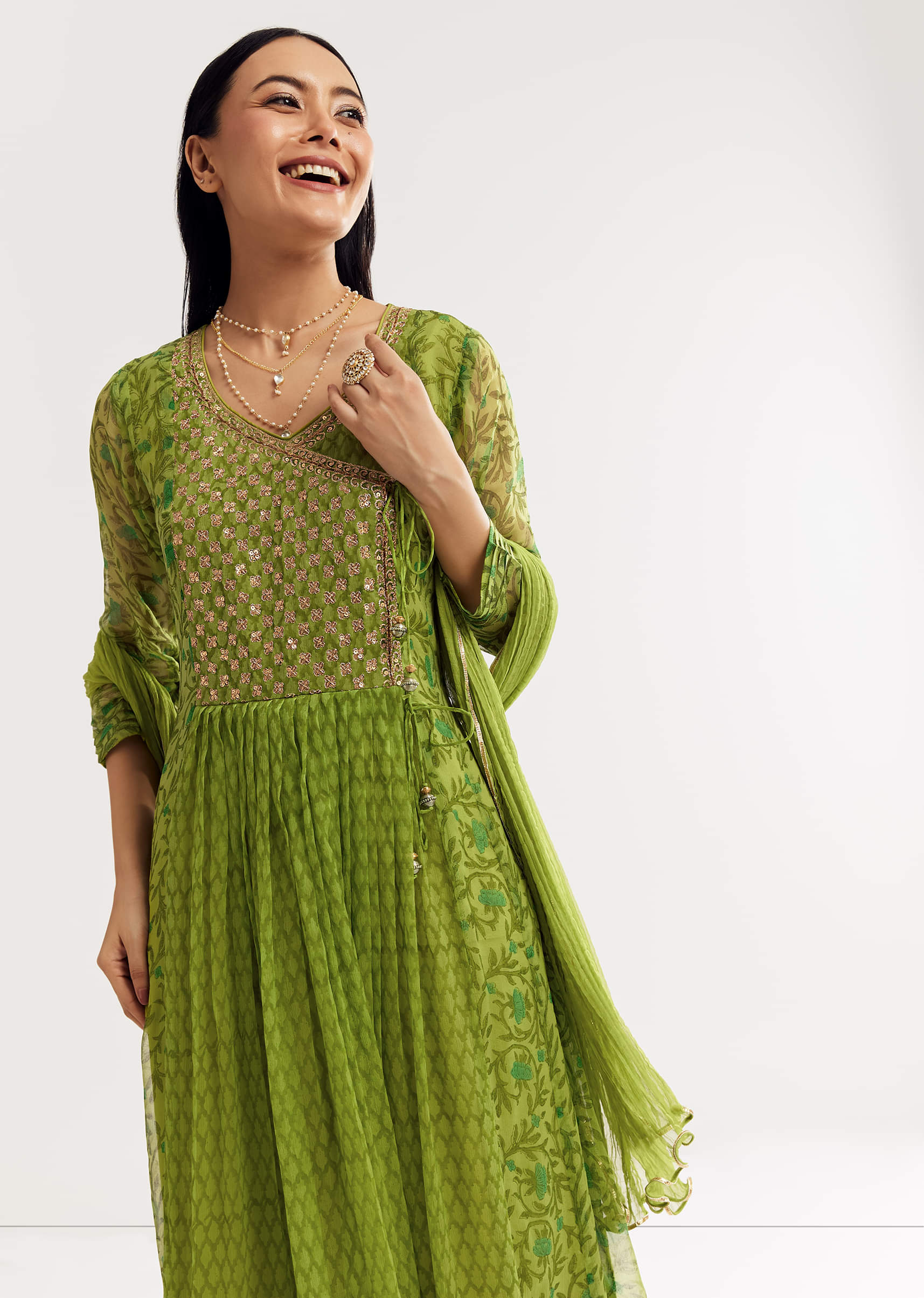 19139-parrot-green-floral-chiffon-anarkali-kurta-set-with-dupatta-1.jpg Parrot Green Floral Chiffon Anarkali Kurta Set With Dupatta