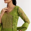 Parrot Green Floral Chiffon Anarkali Kurta Set With Dupatta