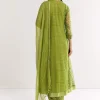 Parrot Green Floral Chiffon Anarkali Kurta Set With Dupatta
