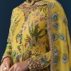 Yellow Tropical Print Georgette Anarkali with Moti Work