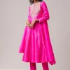 Rani Pink Pure Chiniya Silk Gota Work Anarkali Set