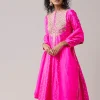 Rani Pink Pure Chiniya Silk Gota Work Anarkali Set