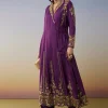 Purple Silk Anarkali Suit with Cut Dana Sequins Work