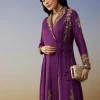 Purple Silk Anarkali Suit with Cut Dana Sequins Work