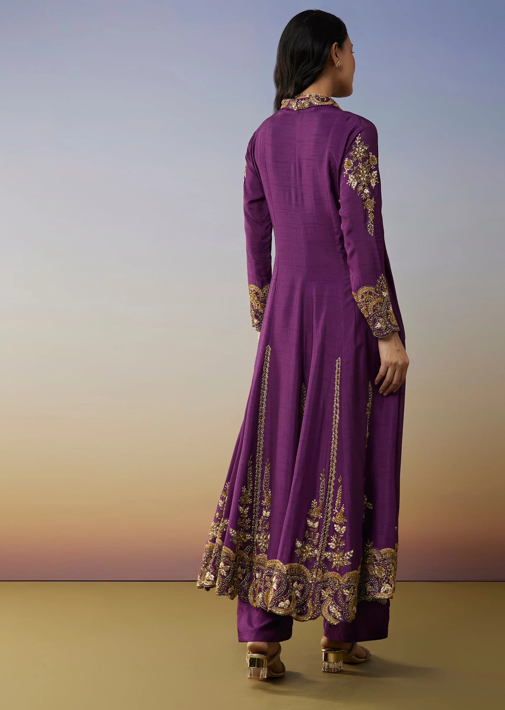 Purple Silk Anarkali Suit with Cut Dana Sequins Work
