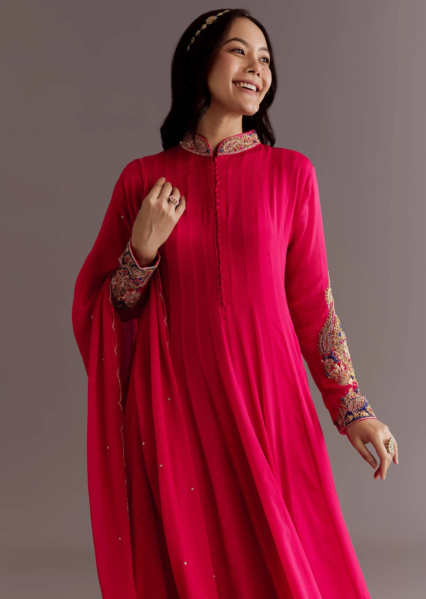 19174-red-chinon-zardosi-anarkali-suit-with-cutdana-dupatta-1.webp Red Chinon Zardosi Anarkali Suit With Cutdana Dupatta