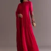 Red Chinon Zardosi Anarkali Suit With Cutdana Dupatta