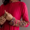 Red Chinon Zardosi Anarkali Suit With Cutdana Dupatta