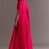 Red Chinon Zardosi Anarkali Suit With Cutdana Dupatta
