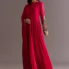 Red Chinon Zardosi Anarkali Suit With Cutdana Dupatta