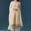 Cream Gotta Lace Tissue Anarkali Suit Set With Pant And Dupatta