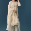 Cream Gotta Lace Tissue Anarkali Suit Set With Pant And Dupatta