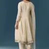 Cream Gotta Lace Tissue Anarkali Suit Set With Pant And Dupatta