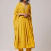 Mustard Yellow Chinon Sequin Embroidered Anarkali Set
