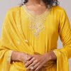 Mustard Yellow Chinon Sequin Embroidered Anarkali Set