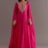 Pink Chinon Thread Sequin Embroidered Anarkali Dupatta Suit