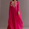 Pink Chinon Thread Sequin Embroidered Anarkali Dupatta Suit