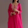 Pink Chinon Thread Sequin Embroidered Anarkali Dupatta Suit
