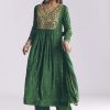Green Silk Anarkali Suit With Zari Thread Work