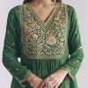 Green Silk Anarkali Suit With Zari Thread Work
