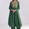 Green Silk Anarkali Suit With Zari Thread Work