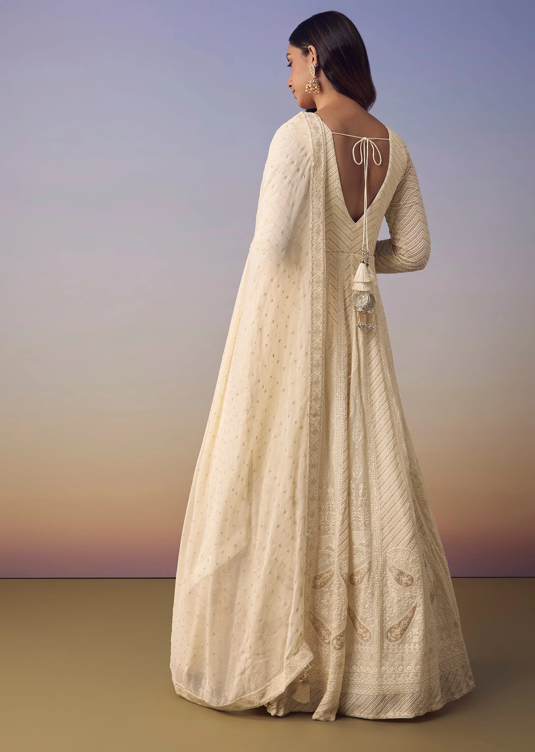 Ivory Lucknowi Anarkali with Dupatta